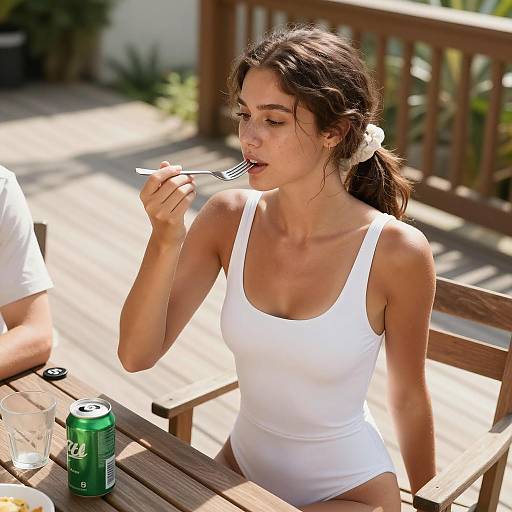 Sunlit Outdoor Scene with Young Woman