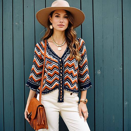 Bohemian Style Woman with Chevron Blouse