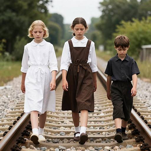 Children Walking on a Railway Track