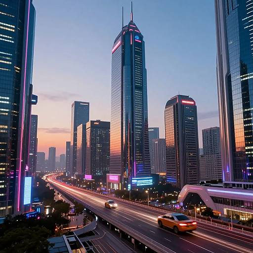 Futuristic Cyberpunk Cityscape at Dusk