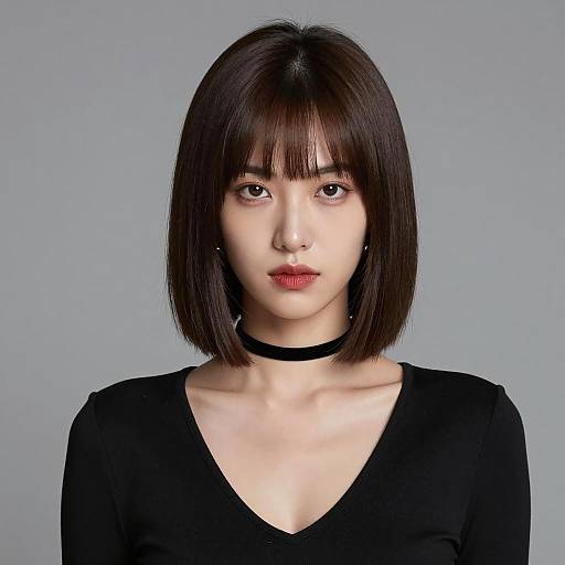 Woman with Angular Fringe Hairstyle