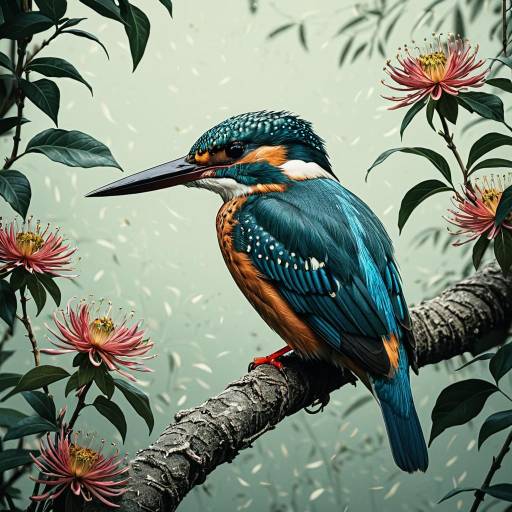 Elegant Kingfisher with Floral Elegance