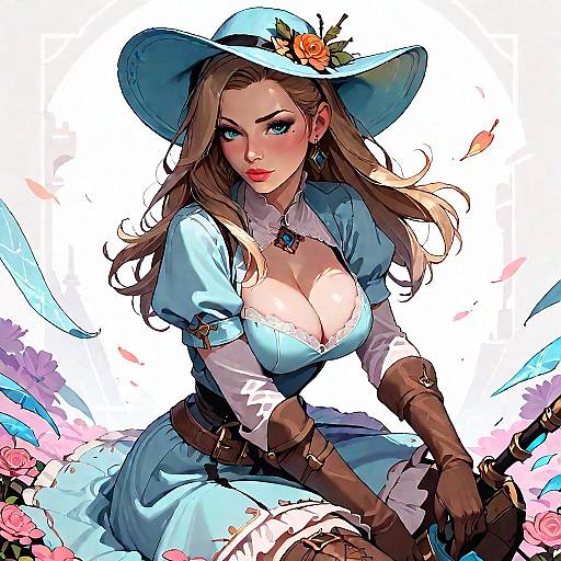 Stylized Character with Long Hair and Weapon