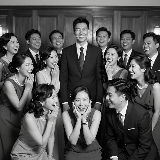 Elegant Gathering: Laughter in B&W