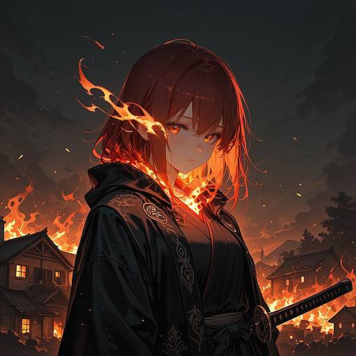 Red-haired Girl with Flaming Eye and Katana
