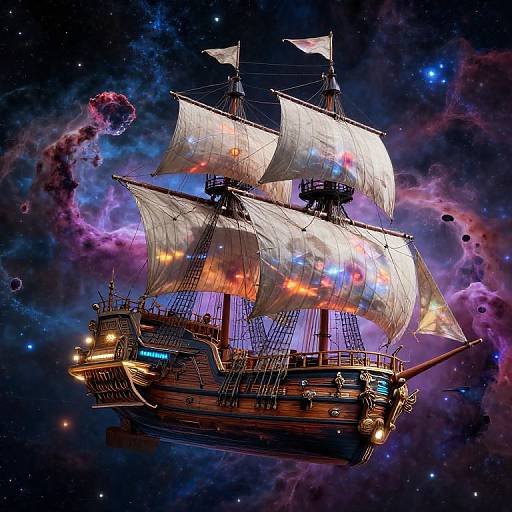 Futuristic Space Galleon in Nebula