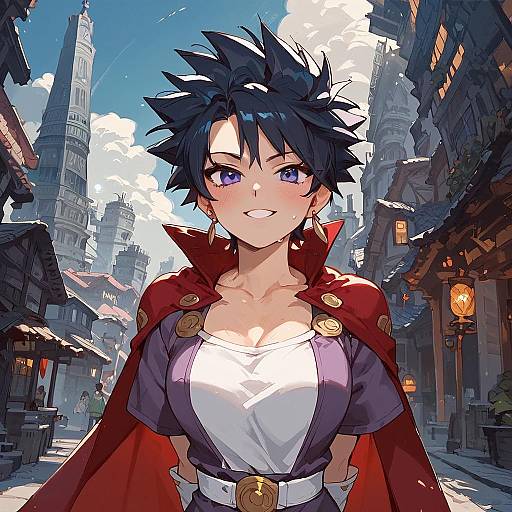 Anime Girl in Cityscape at Night