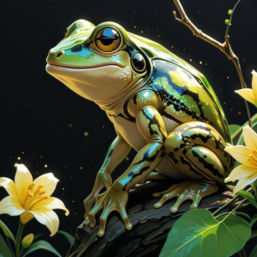 Majestic Emerald Frog on Black Background Majestic Emerald Frog on Black Background