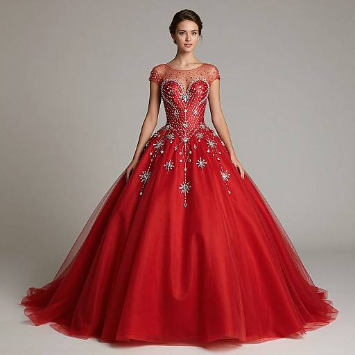 Elegant Woman in Red Crystal Gown