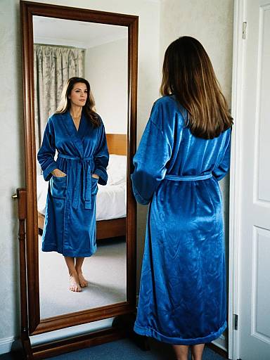 Elegant Woman in Blue Dressing Gown