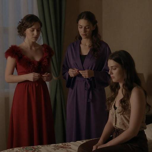 Three Women in Dimly Lit Room