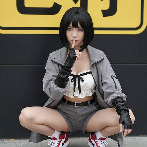 Stylish Asian Woman in Black Bob Wig