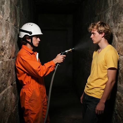 Intense Confrontation in a Stone Room