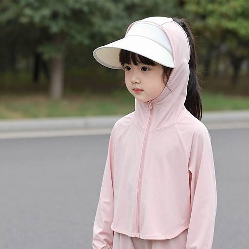 Young Girl in Pink Hoodie with Visor