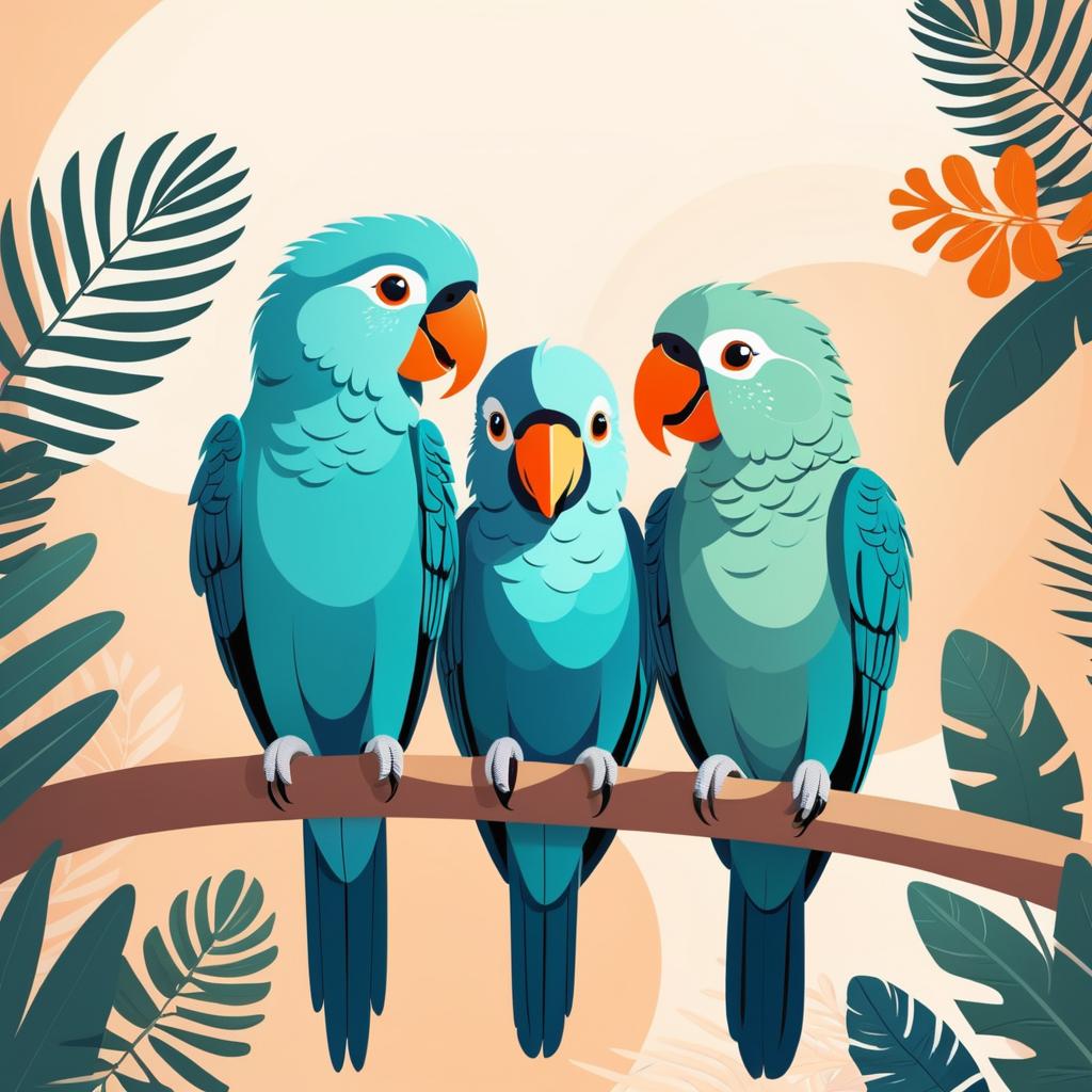 Whimsical Trio of Cuddly Parrots