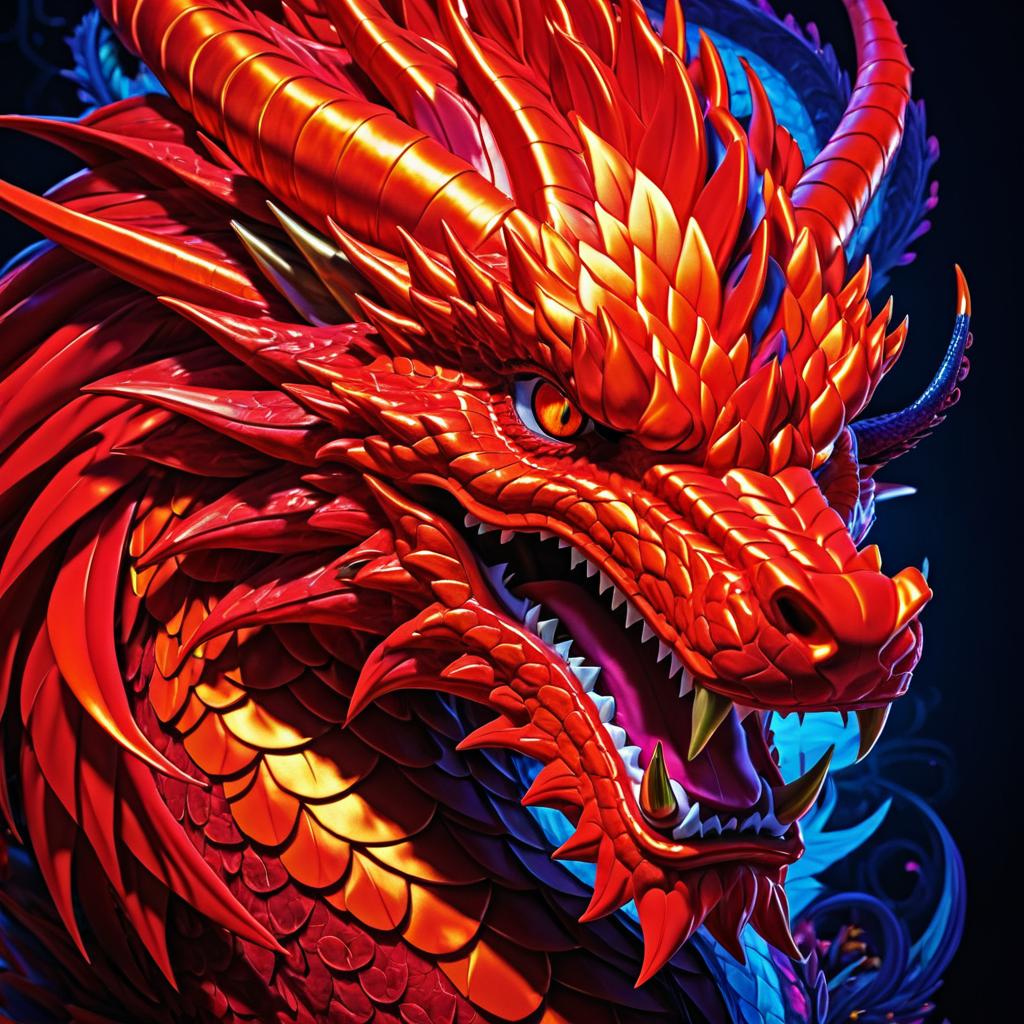 Vibrant Portrait of a Fierce Red Dragon