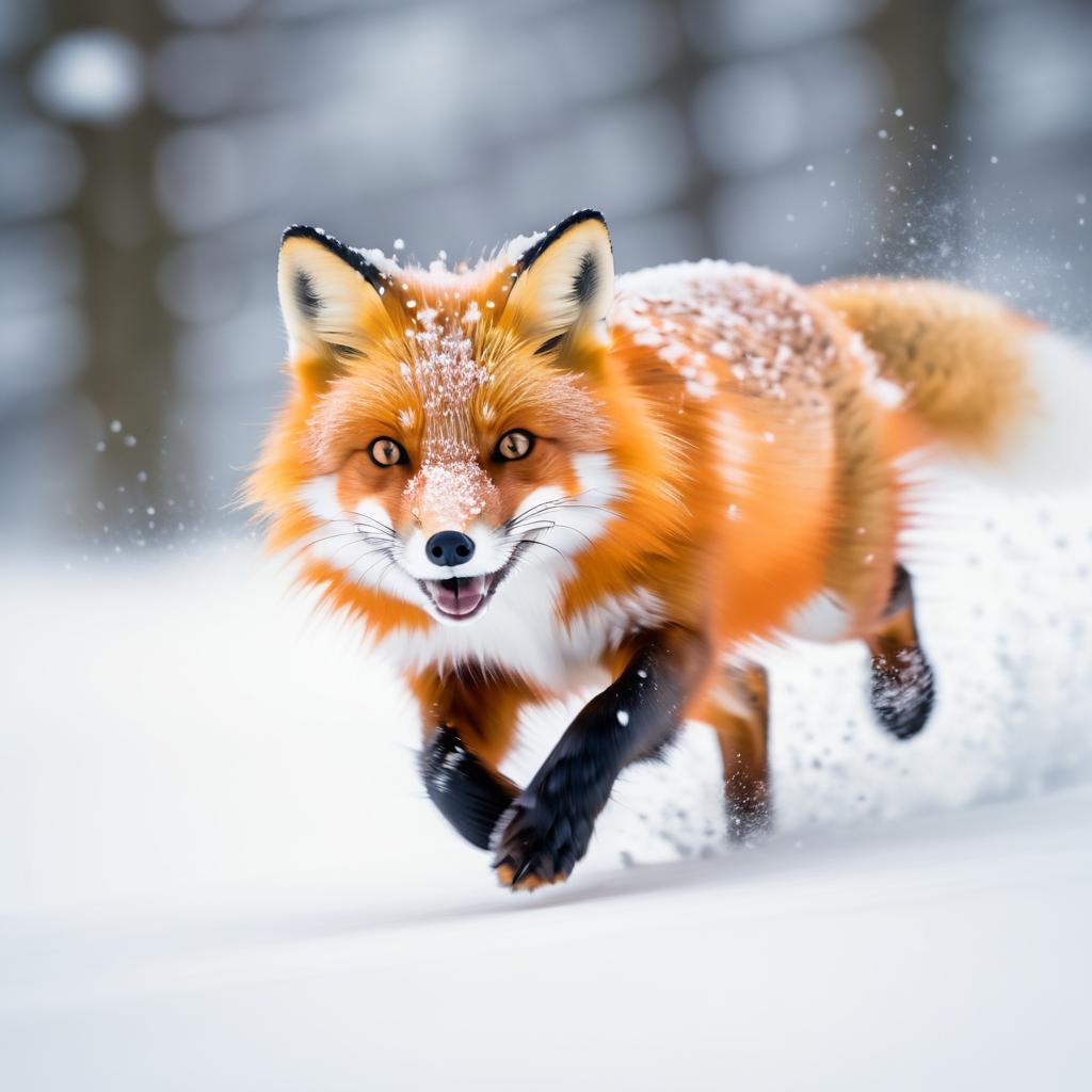 Dynamic Red Fox in Snowy Action