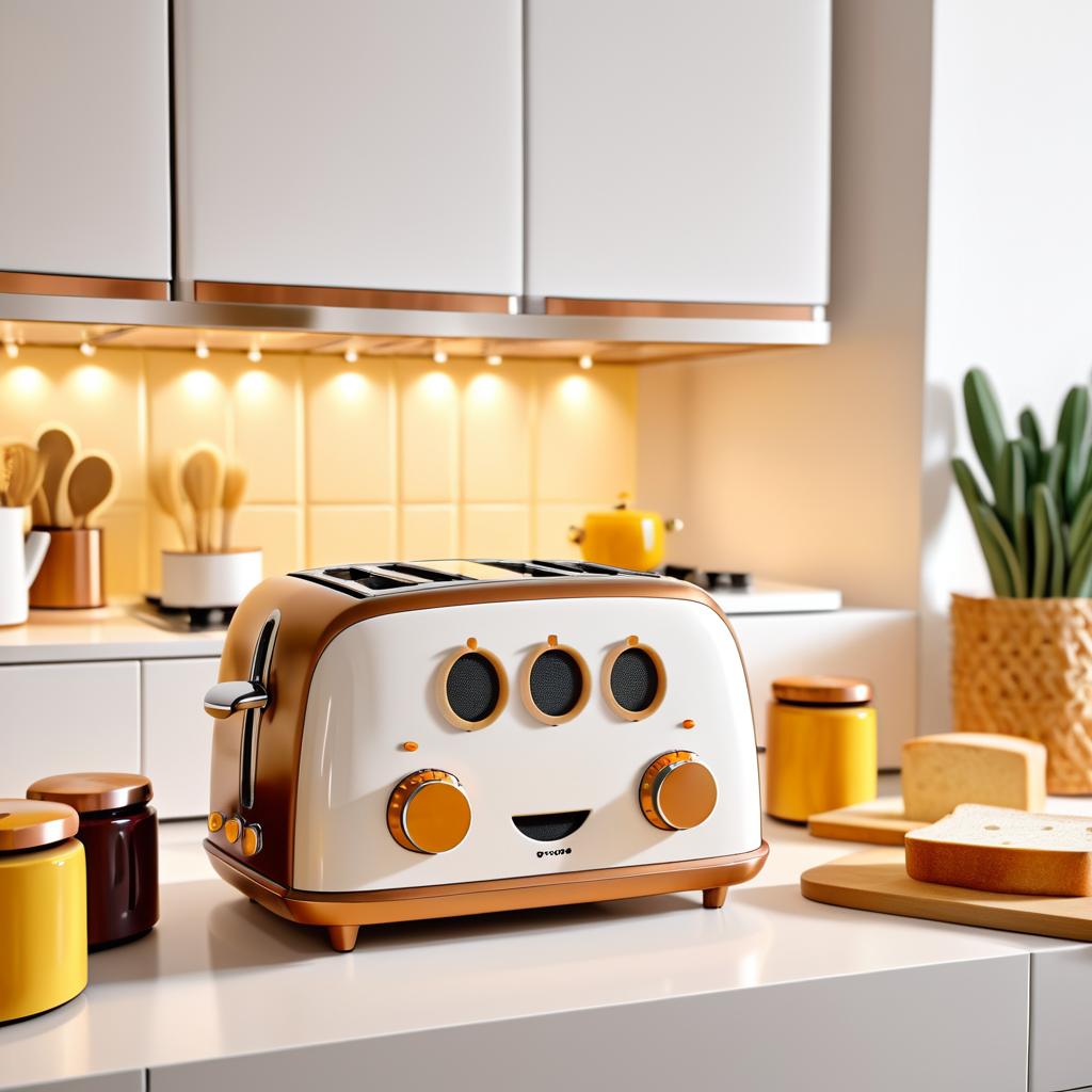 Joyful Anthropomorphic Toaster in Cozy Studio