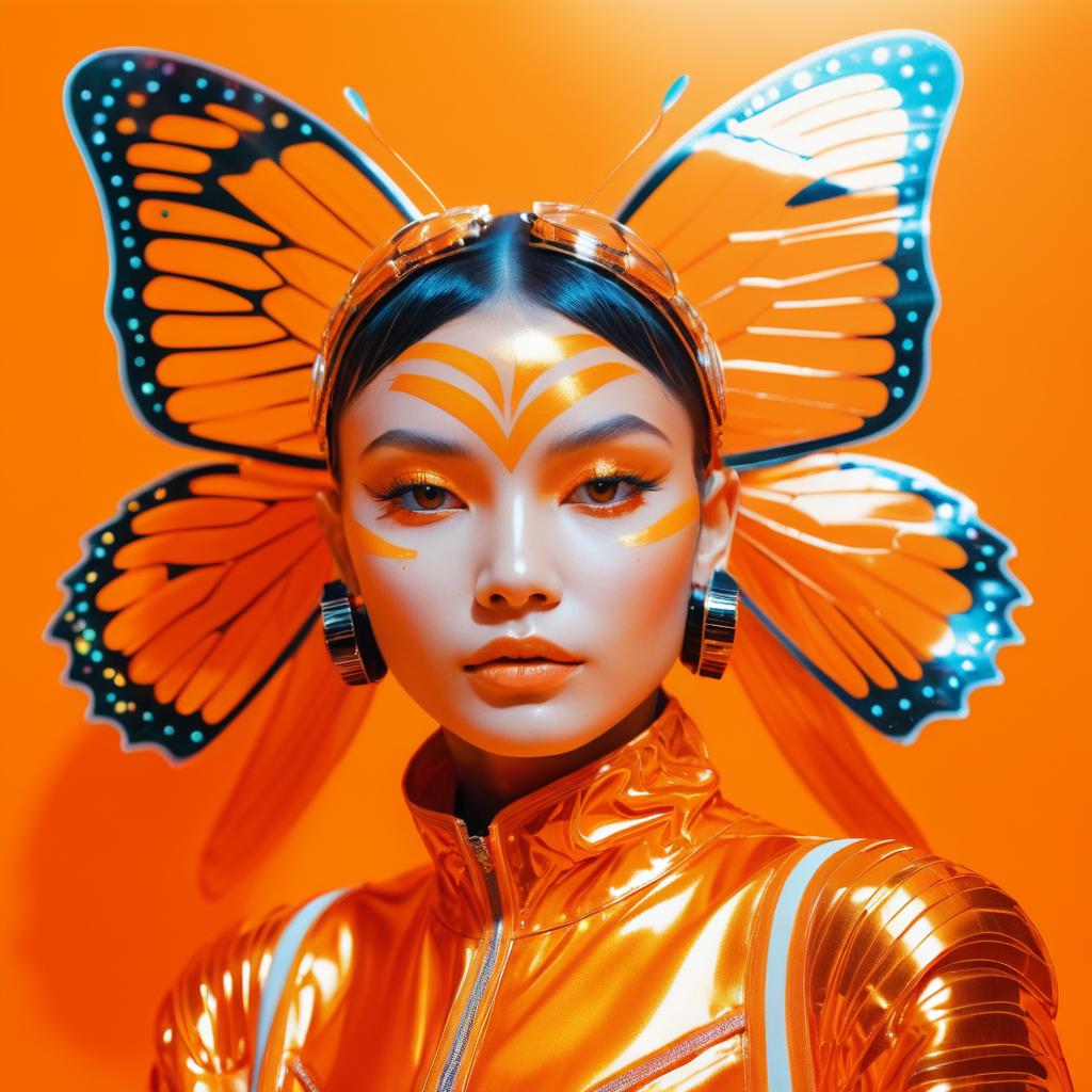 Surreal Holographic Tiger-Butterfly Portrait