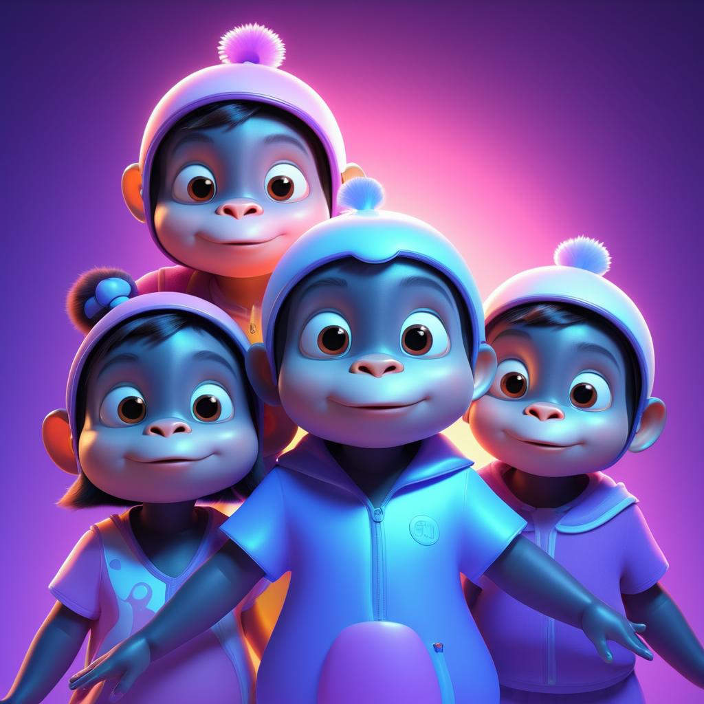 Charming Cartoon Trio Portrait in 3D