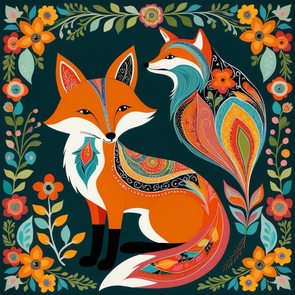 Intricate Whimsical Folk Art Fox Design