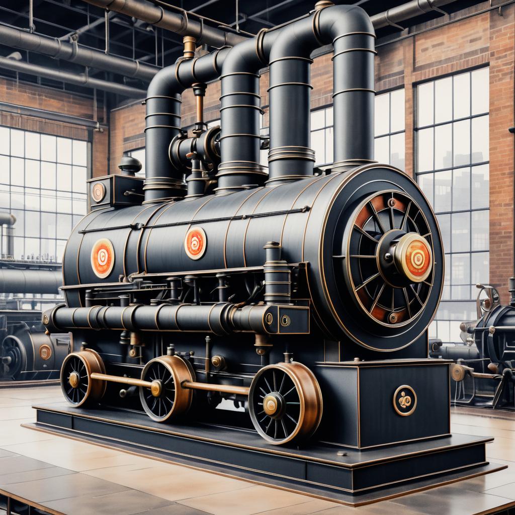 Retro Industrial Steam Engine Illustration