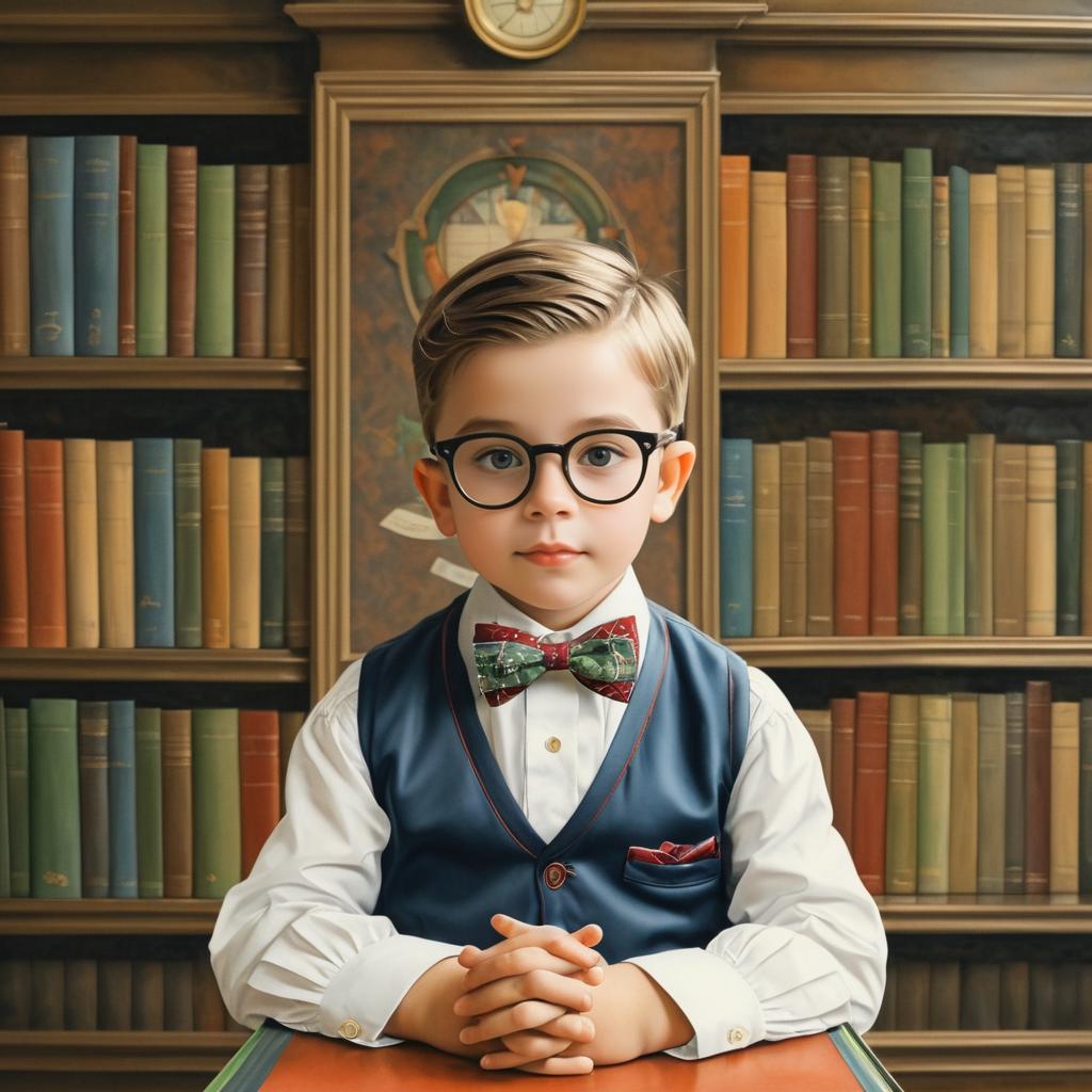 Charming Portrait of a Boy in Library