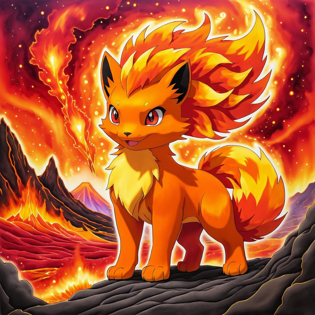 Vibrant Charmander in Volcanic Landscape