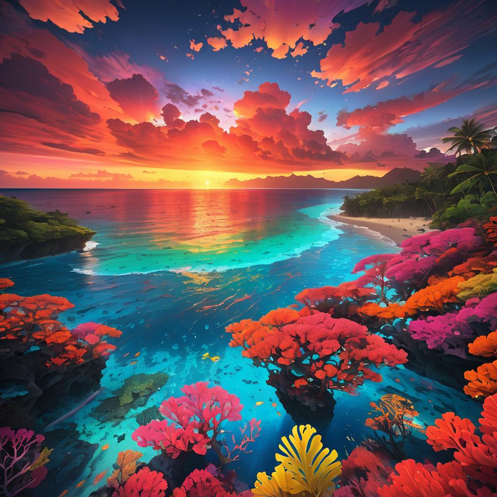 Surreal Tropical Archipelago at Twilight