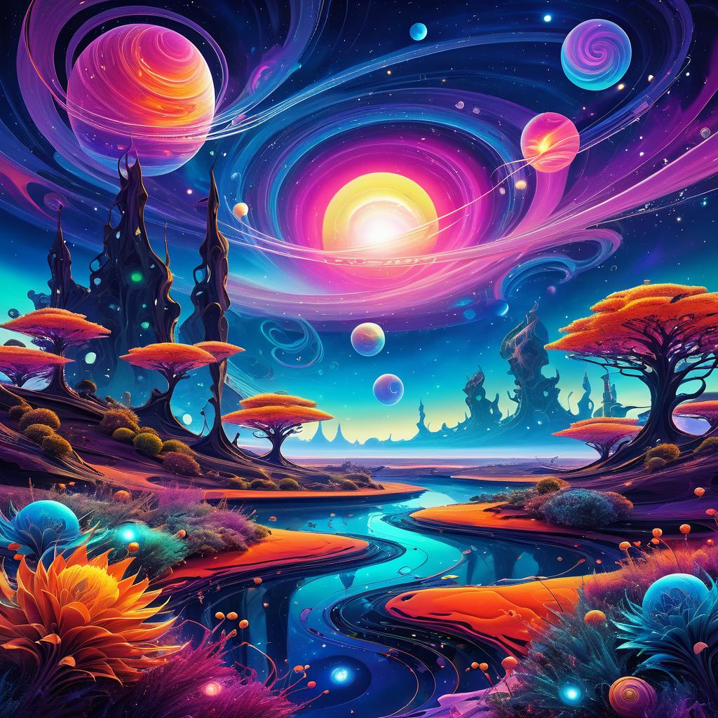 Surreal Alien Landscape with Glowing Orbs