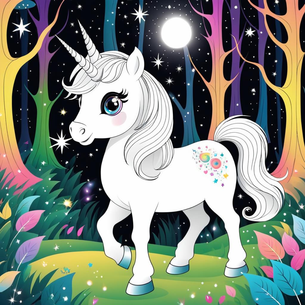 Adorable Unicorn in Enchanted Forest Scene