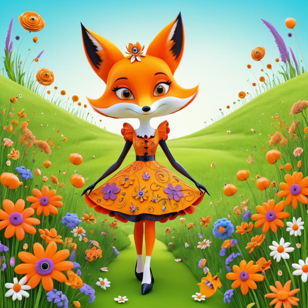 Whimsical Fox in Vibrant Meadow