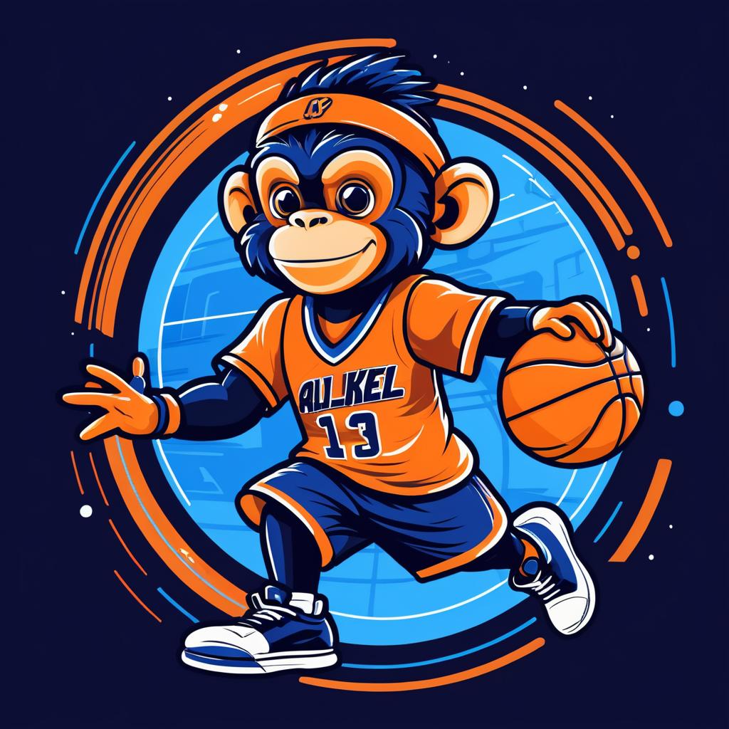 Playful Monkey Playing Basketball Illustration