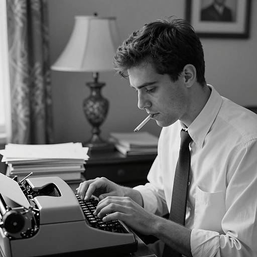 Vintage Typewriter Scene with Young Man