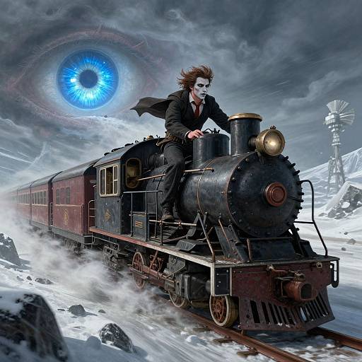 Man Riding Crazy Train in Dramatic Style
