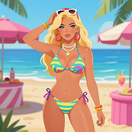 Blonde Bimbo Beach Party Illustration