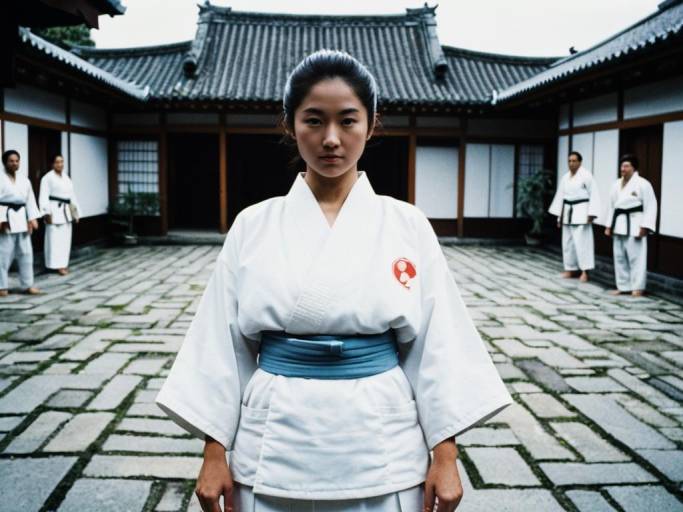 Karate Costume Face Swap in Courtyard