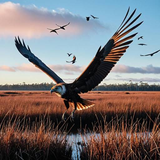 Fen Sentinel Bird in Flight at Sunrise