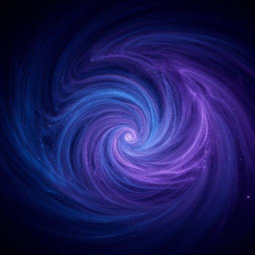 Digital art of a vibrant, swirling galaxy with blue and purple spiral arms, glowing center, and sparkling stars against a dark cosmic background.