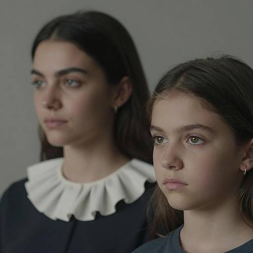 Serious Portrait of Woman and Girl with Dark Hair