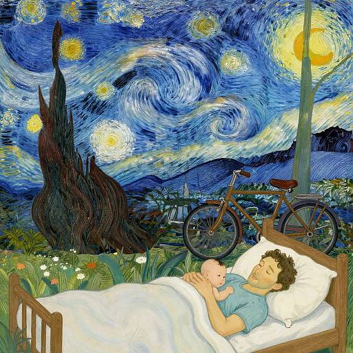 Whimsical Father and Infant Landscape