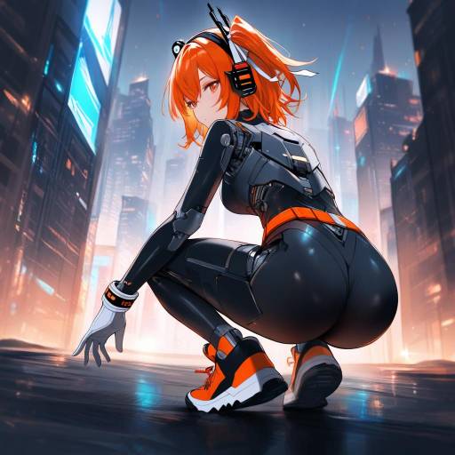 Futuristic Android in Neon Urban Setting