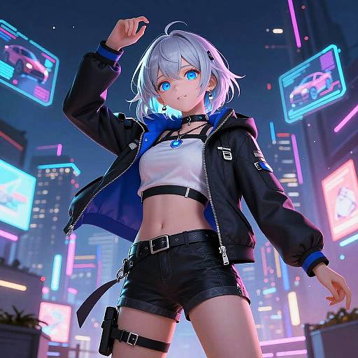 Cyberpunk Anime Girl in Neon City