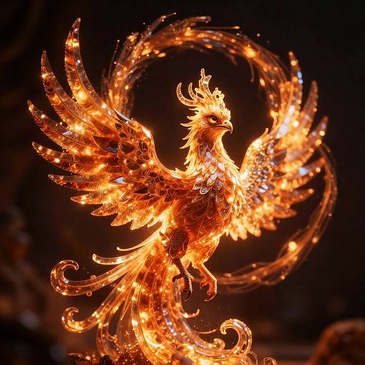 Crystalline Phoenix Ascending in Embers