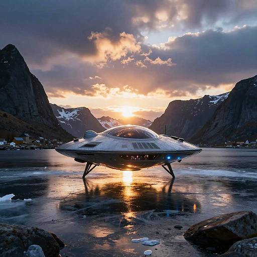 UFO Over Norwegian Fjord at Midnight