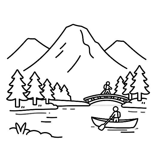Playful Mountain Landscape Line Art