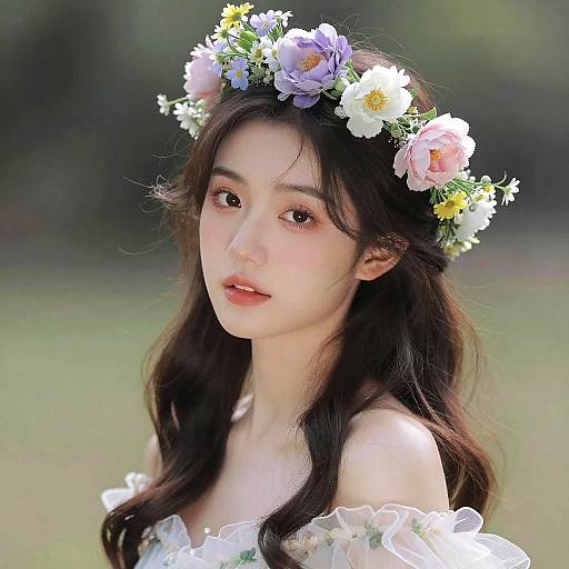 Ethereal Floral Crowned Woman Portrait