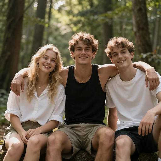 Joyful Trio in Sunlit Forest