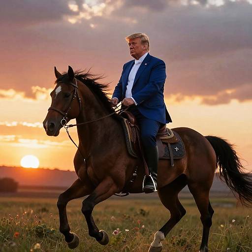Trump Riding Horse at Sunset