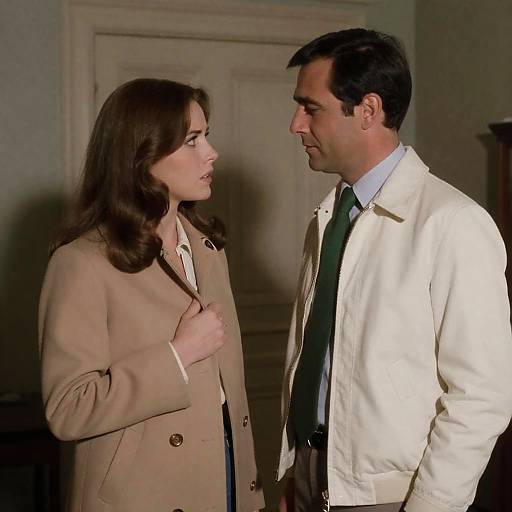 Indoor 1970s Couple with Concerned Expressions